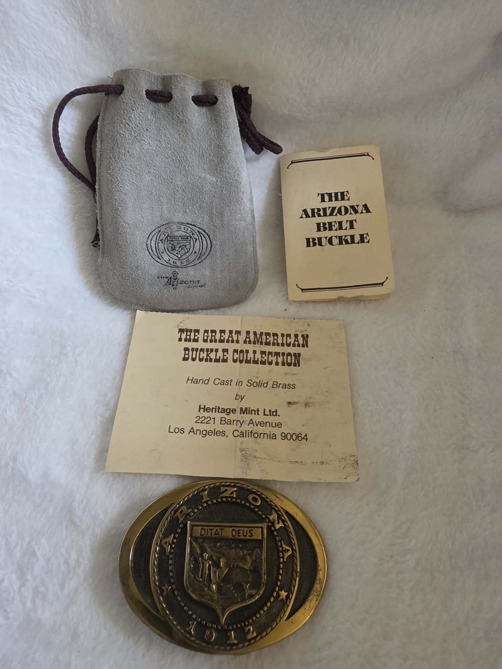 Vintage 1977 Heritage Mint Arizona State Seal Brass Belt Buckle Complete Set